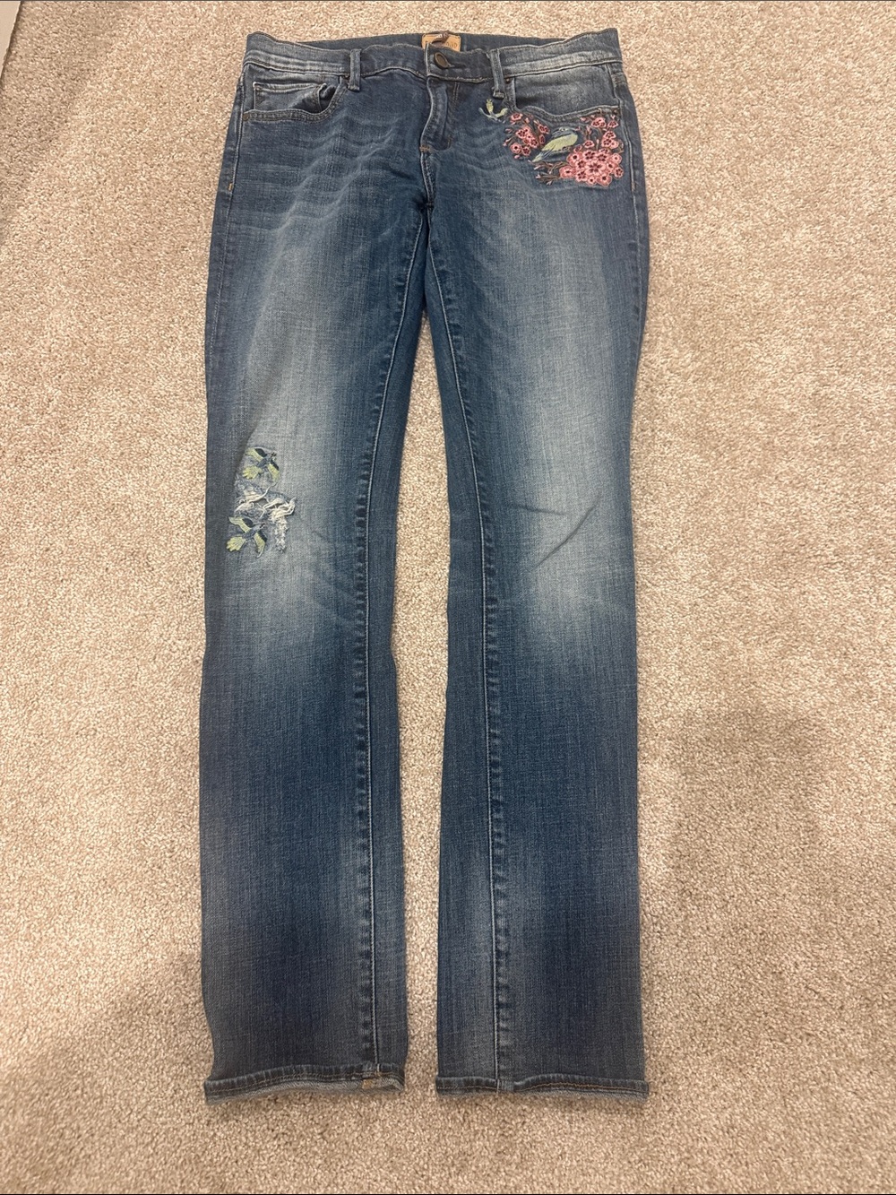 DRIFTWOOD Straight Leg Audrey Embroidered Blue Jeans blue bird size 27